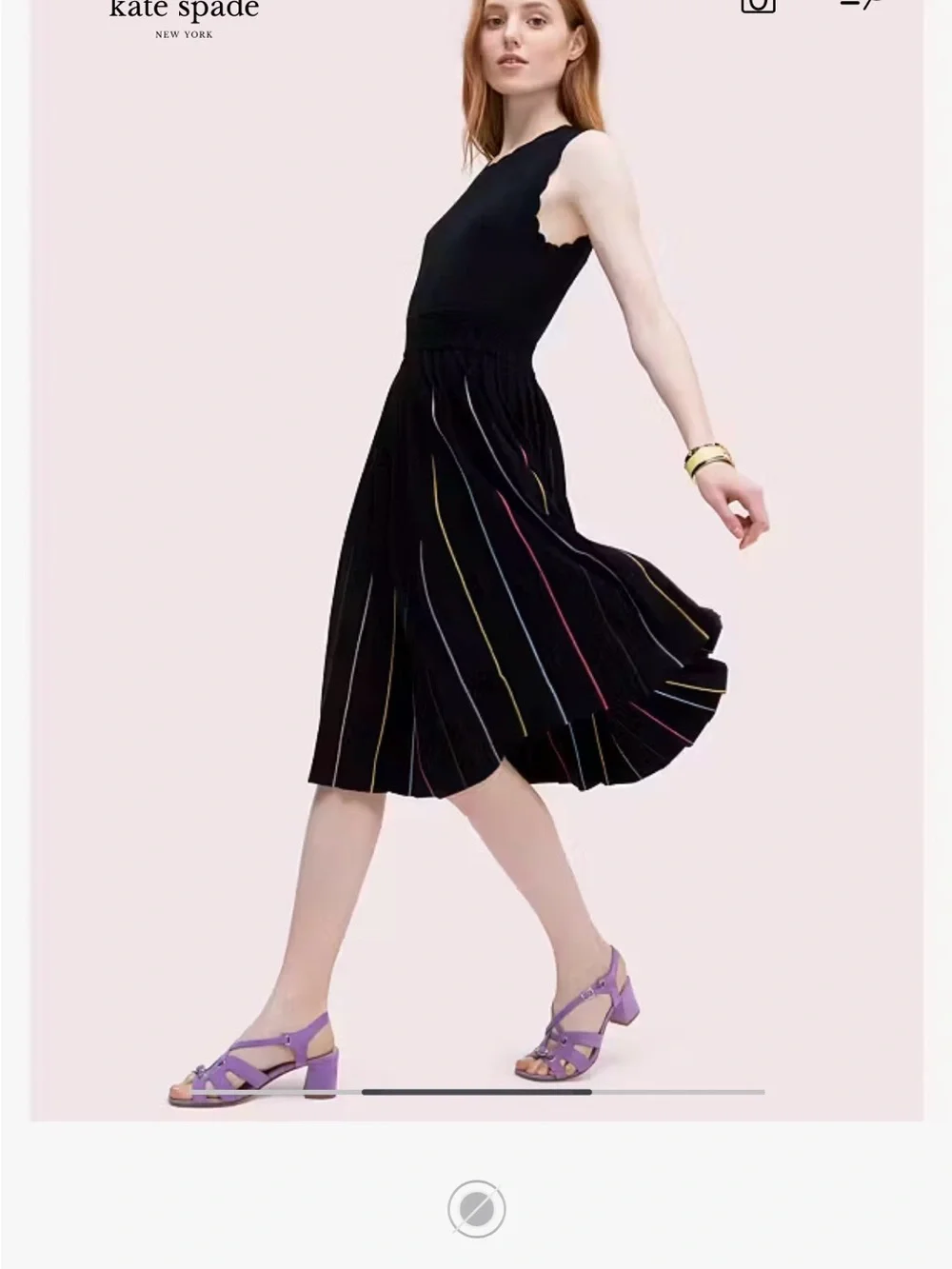 kate spade Black Pleated Dress with Multicolor Pinstripes
